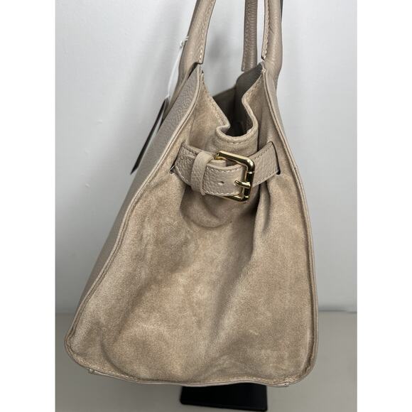 NWT Anna Paola Italian Leather Suede Satchel Riva Color Cappuccino - Picture 3 of 11